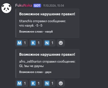 Отчёты бота о возможных нарушениях правил